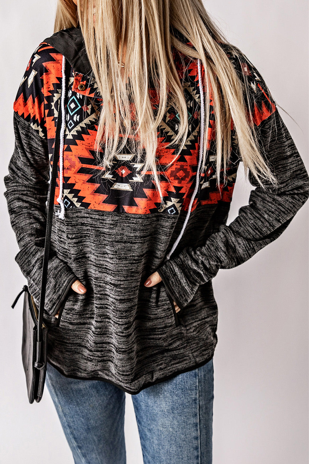 Black Tribal Geometric Print Hoodies with Pocket