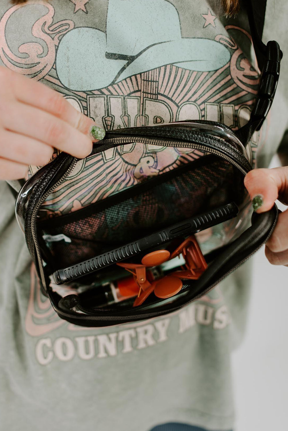 Brown Adjustable Straps Zipper Clear Waist Bag