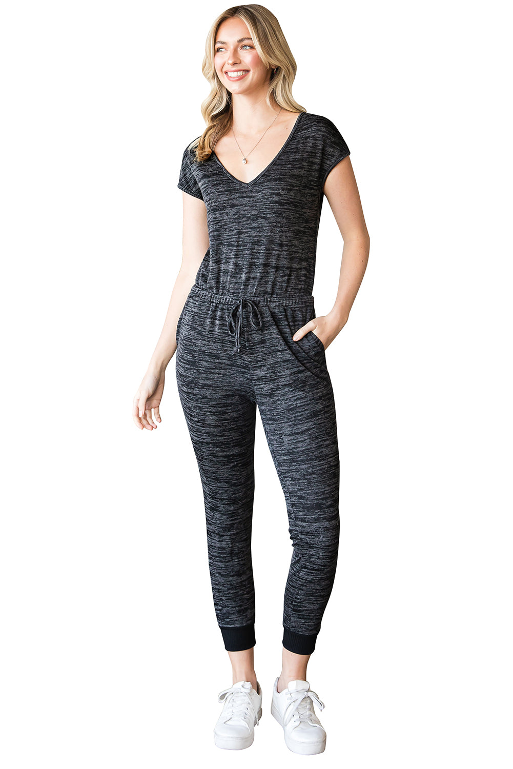 Black Pocket Casual Drawstring High Waisted Jumpsuit