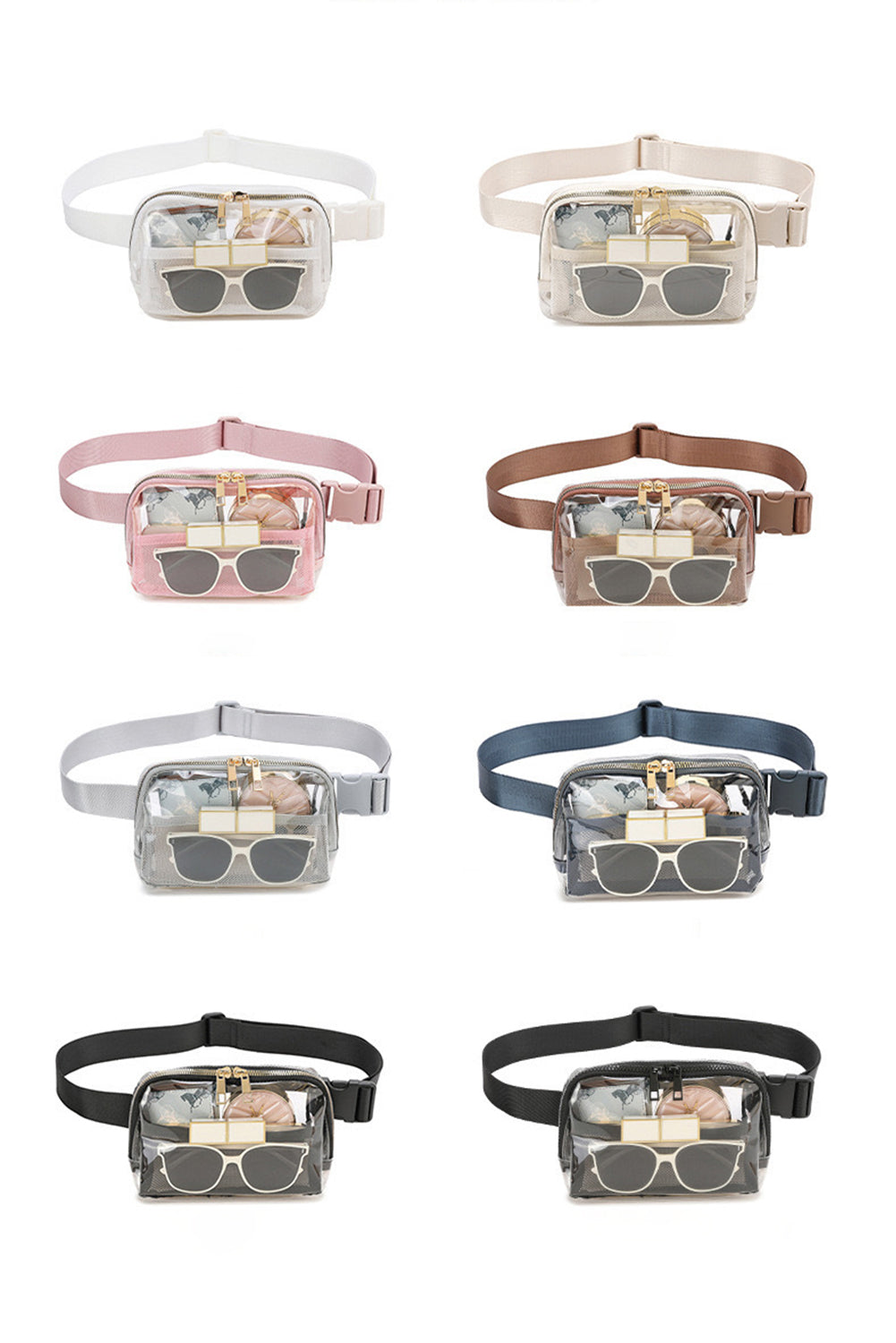 Brown Adjustable Straps Zipper Clear Waist Bag