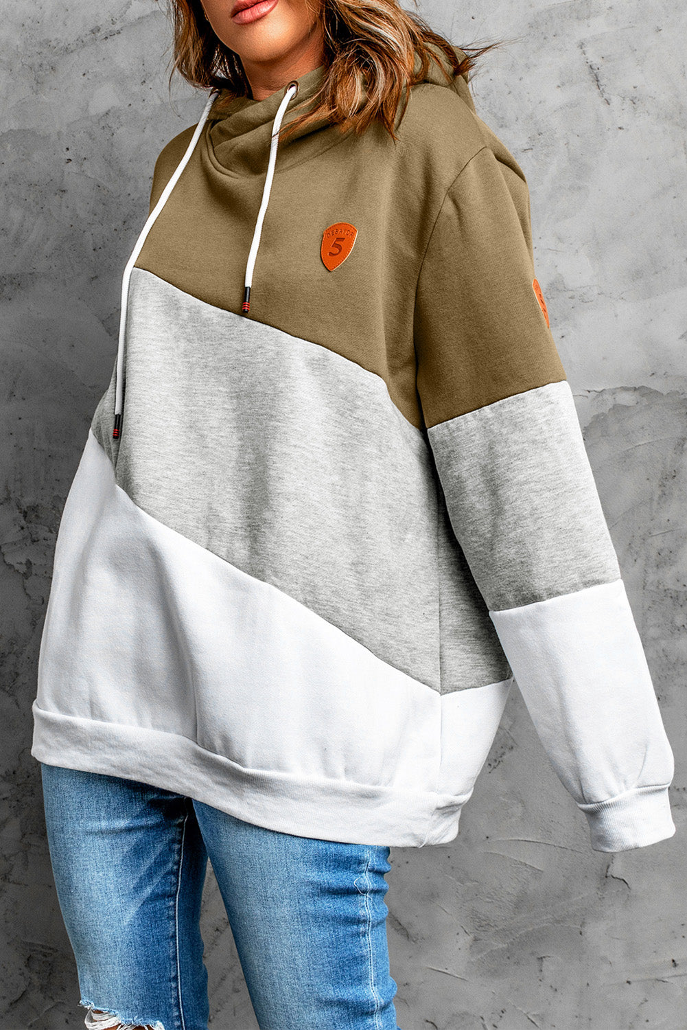 Colorblock Drop Shoulder Drawstring Pullover Hoodie