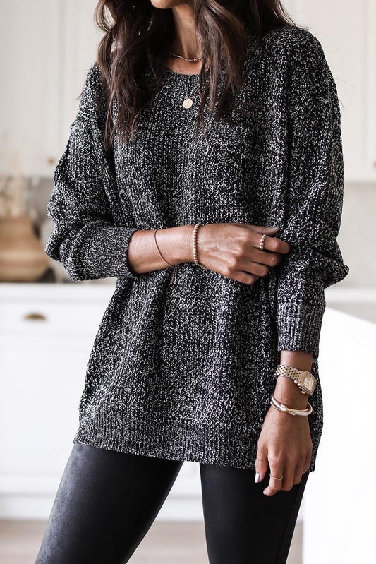 Black Mixed Pattern Long Sleeve Tunic Sweater