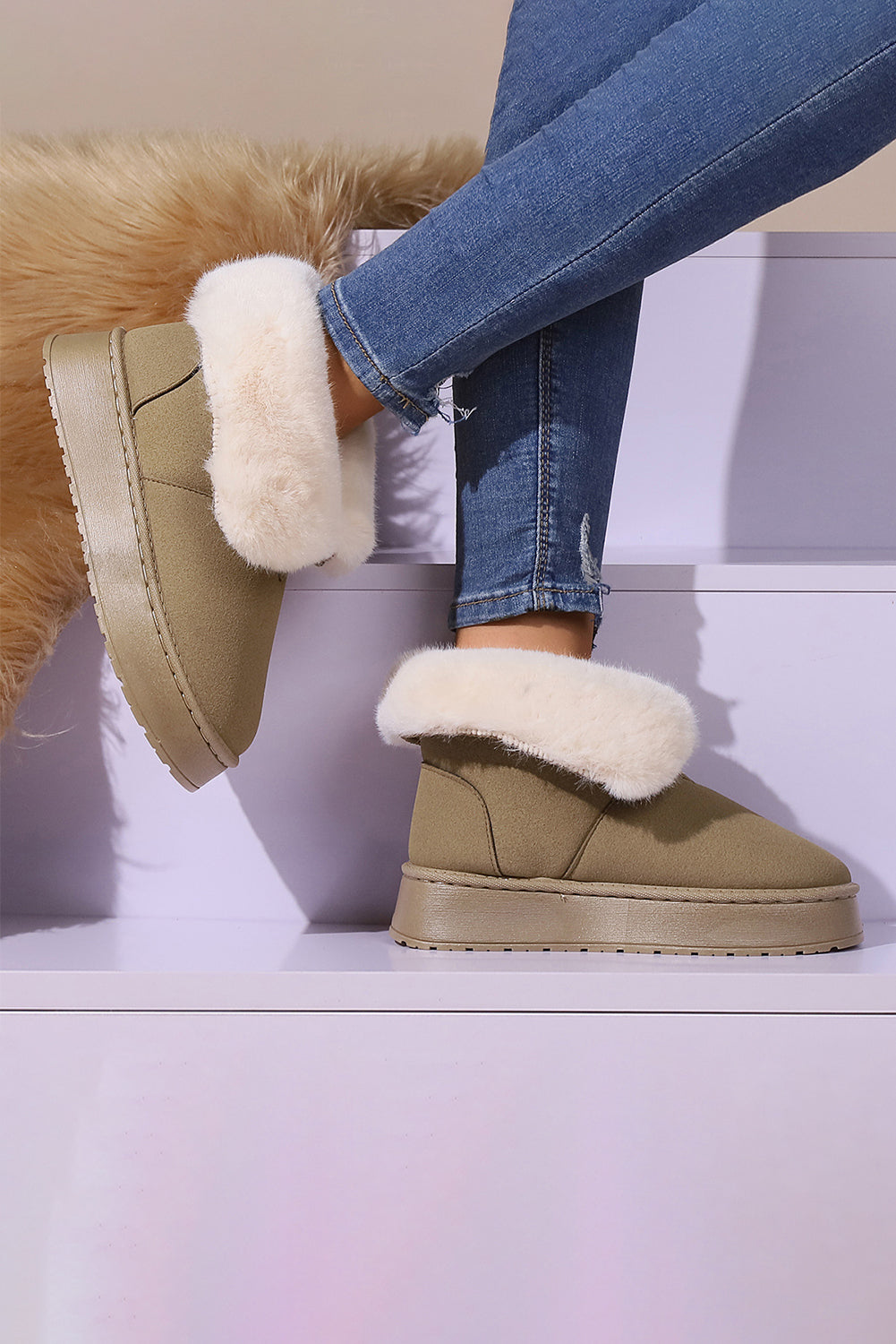 Chestnut Suede Plush Lined Snow Boots