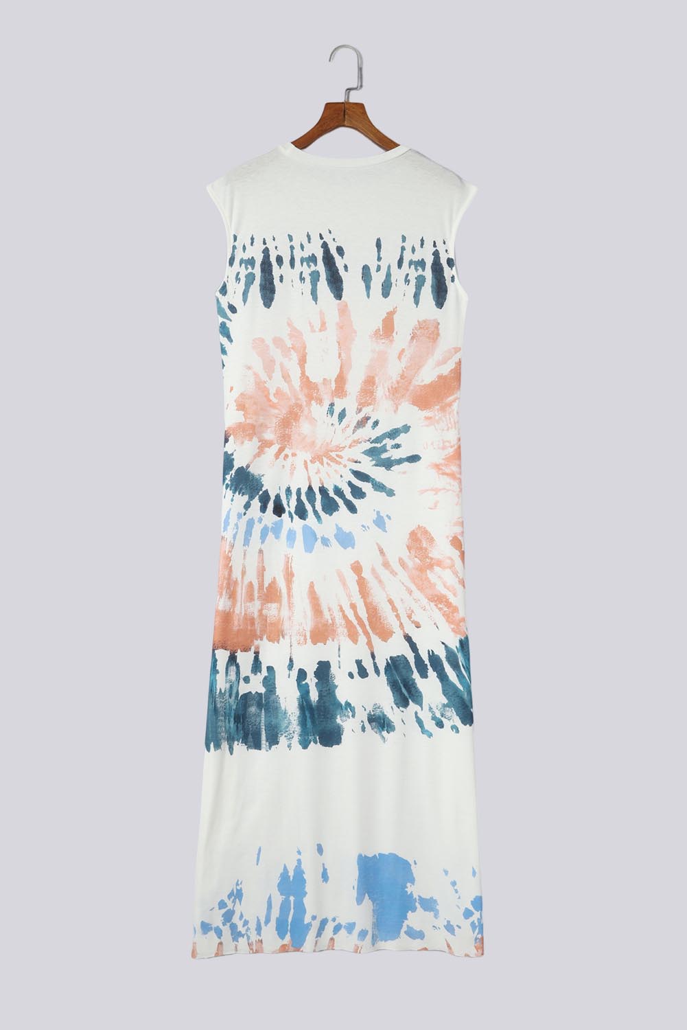 White Tie Dye Sleeveless Long Slit Dress