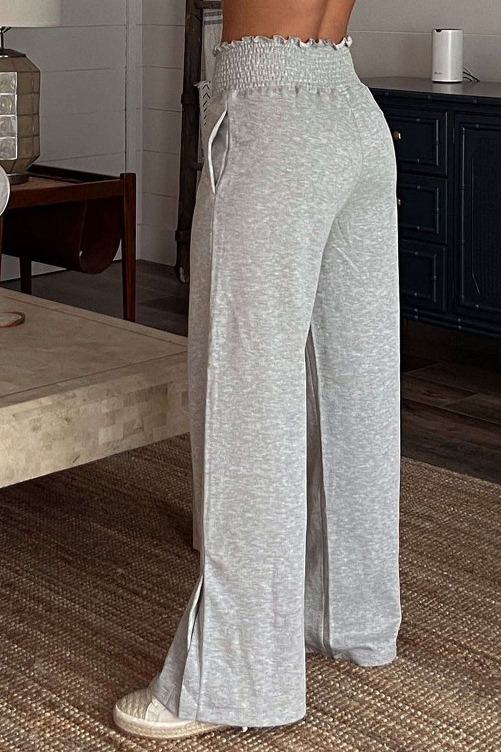 Grey Elastic High Waisted Wide Leg Sweatpants