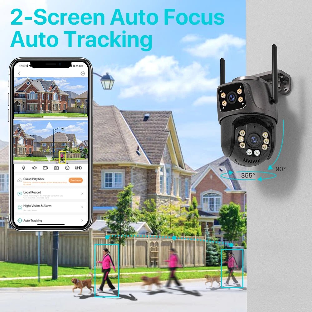 4K 8MP HD Wifi PTZ Camera Outdoor 4MP Dual Lens Dual Screen AI Auto Tracking IP Camera CCTV Audio Video Surveillance P2P iCSee - 888kiko