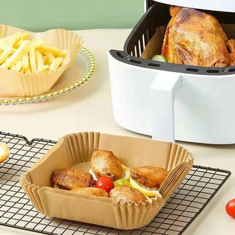 50/100Pcs Air Fryer Disposable Paper Liner Oil - Proof Paper Tray Non - Stick Baking Mat Airfryer Kitchen Accessories Square or Round - 888kiko