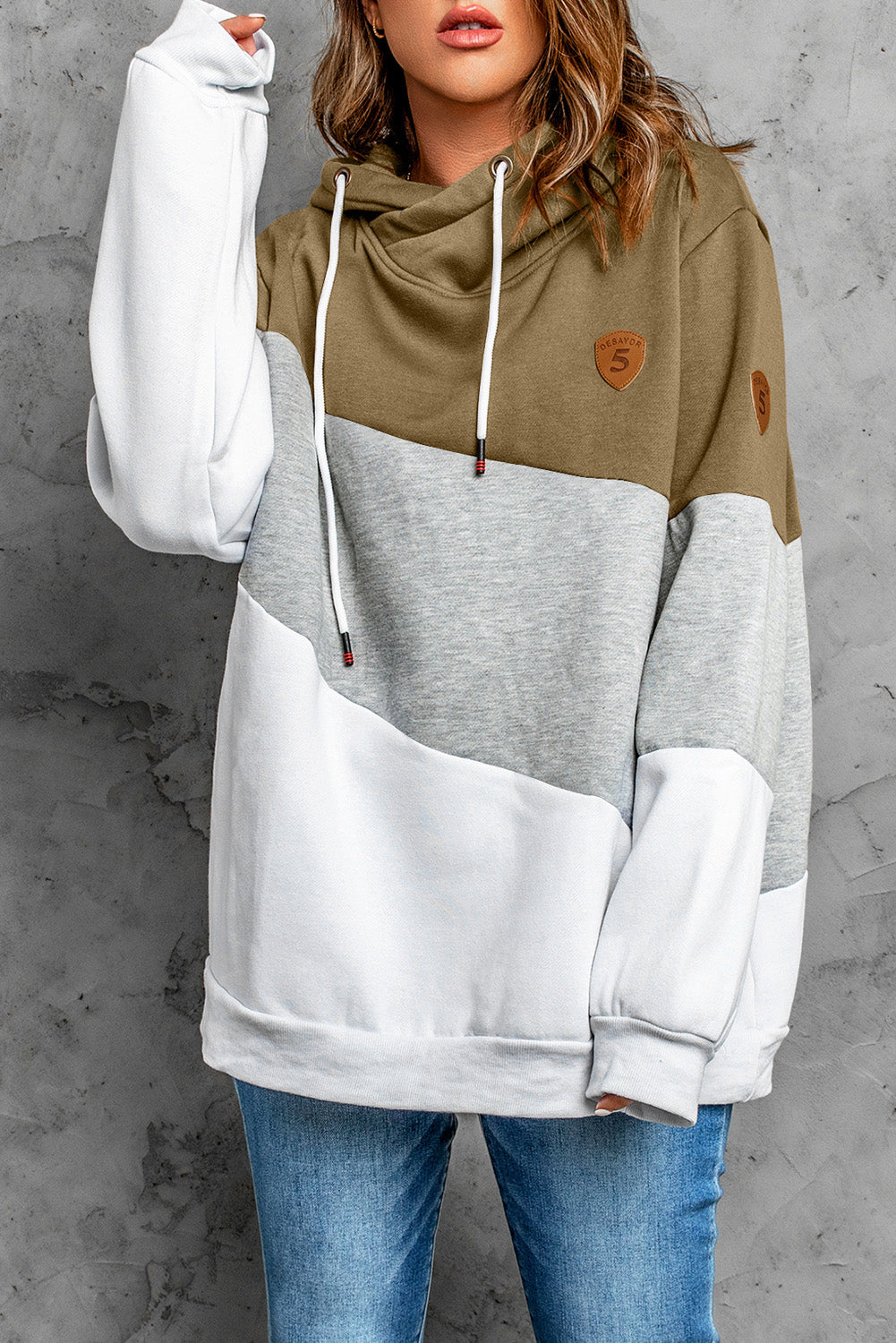 Colorblock Drop Shoulder Drawstring Pullover Hoodie