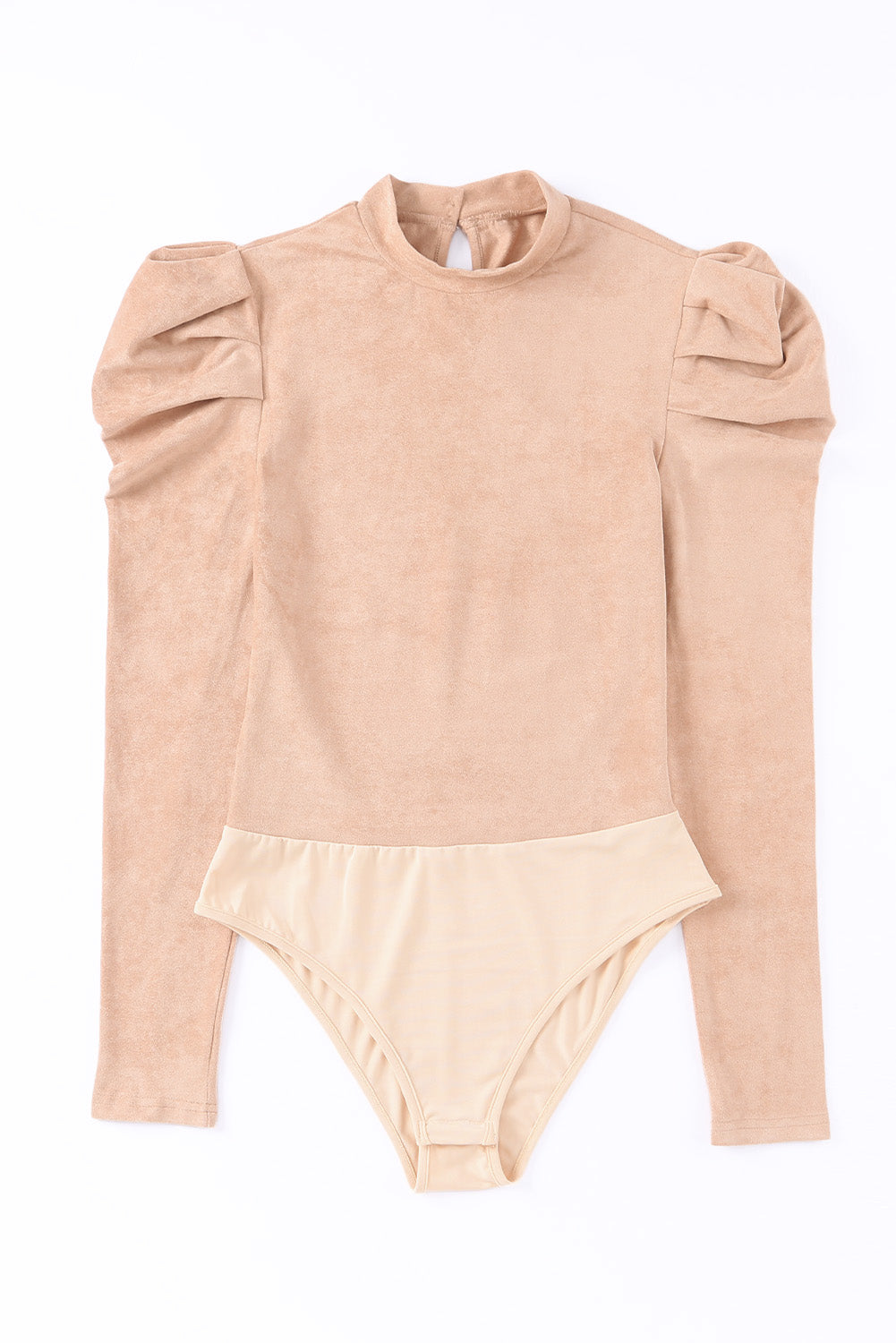 Brown Puff Sleeve Casual Suede Bodysuit