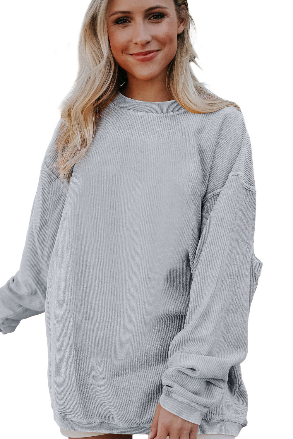 Apricot Drop Shoulder Ribbed Oversized Sweatshirt