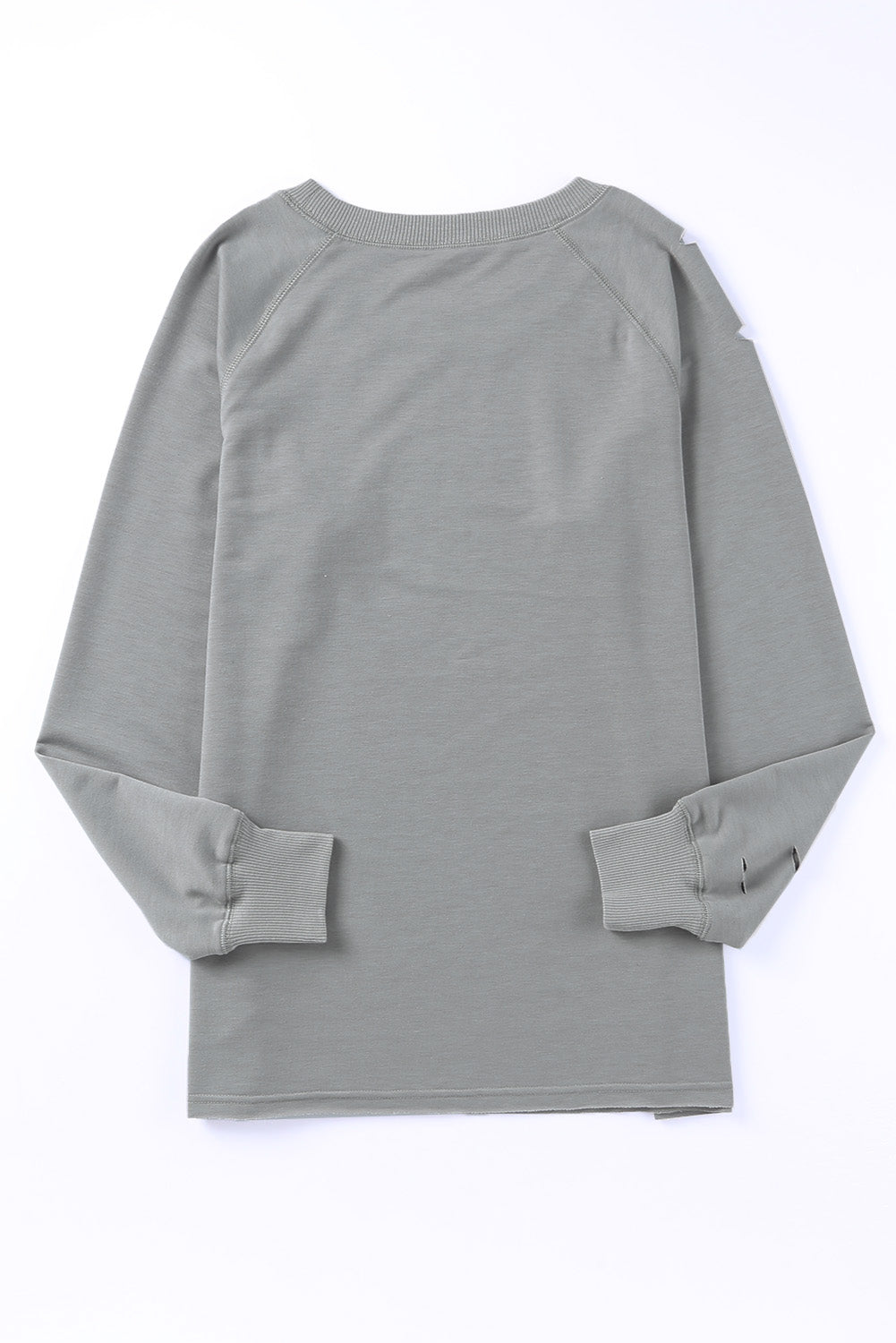 Grey Raglan Sleeve Distressed Sweatshirt