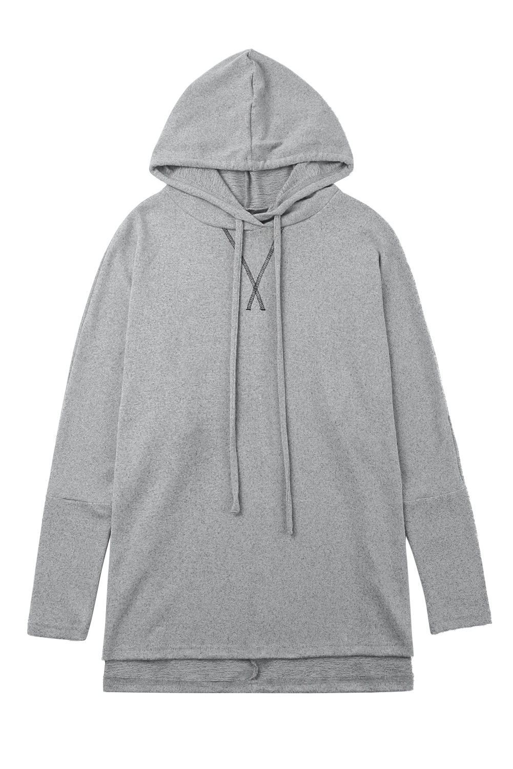 Grey Solid Color Casual Loose Drawstring Hoodie