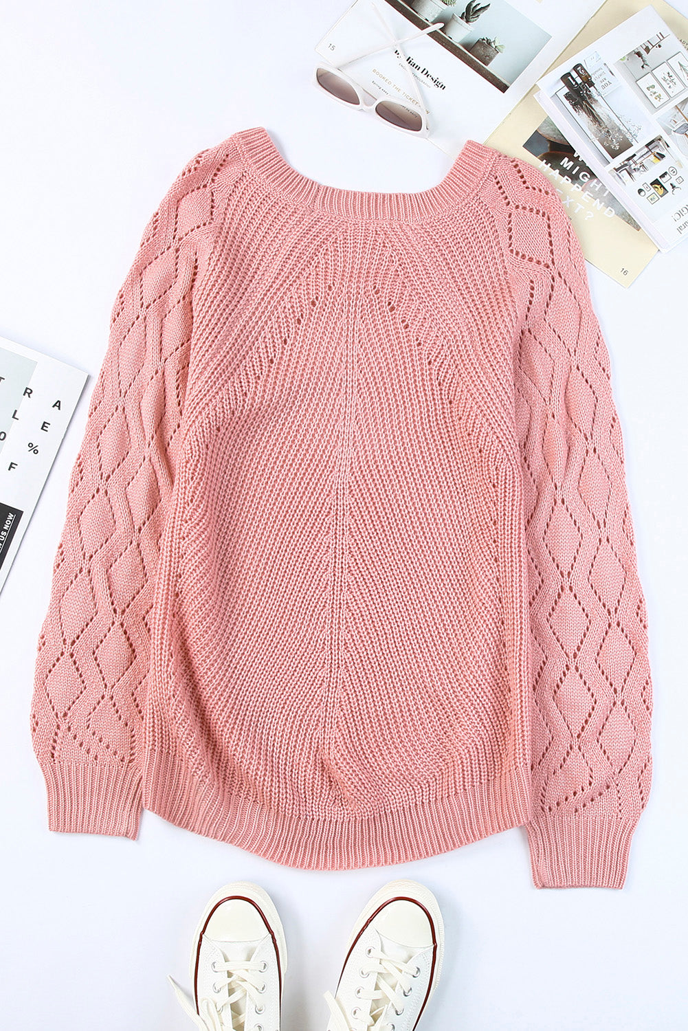 Plain Grey Knit Long Sleeve Pullover Sweater for Women