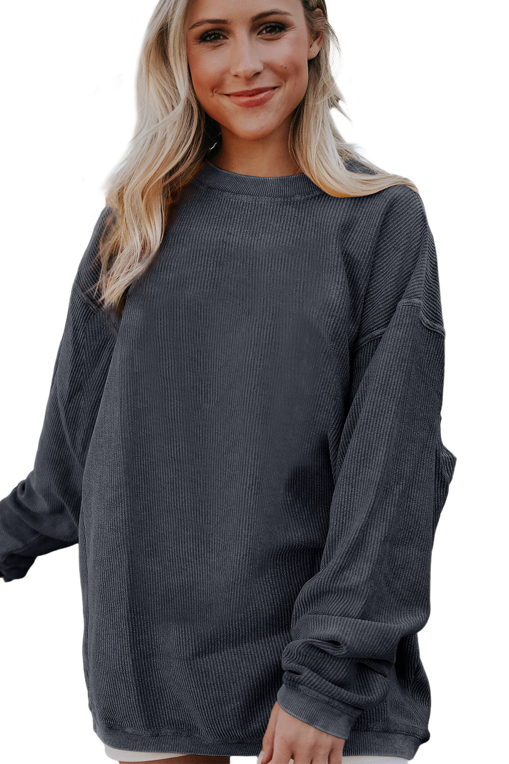 Apricot Drop Shoulder Ribbed Oversized Sweatshirt