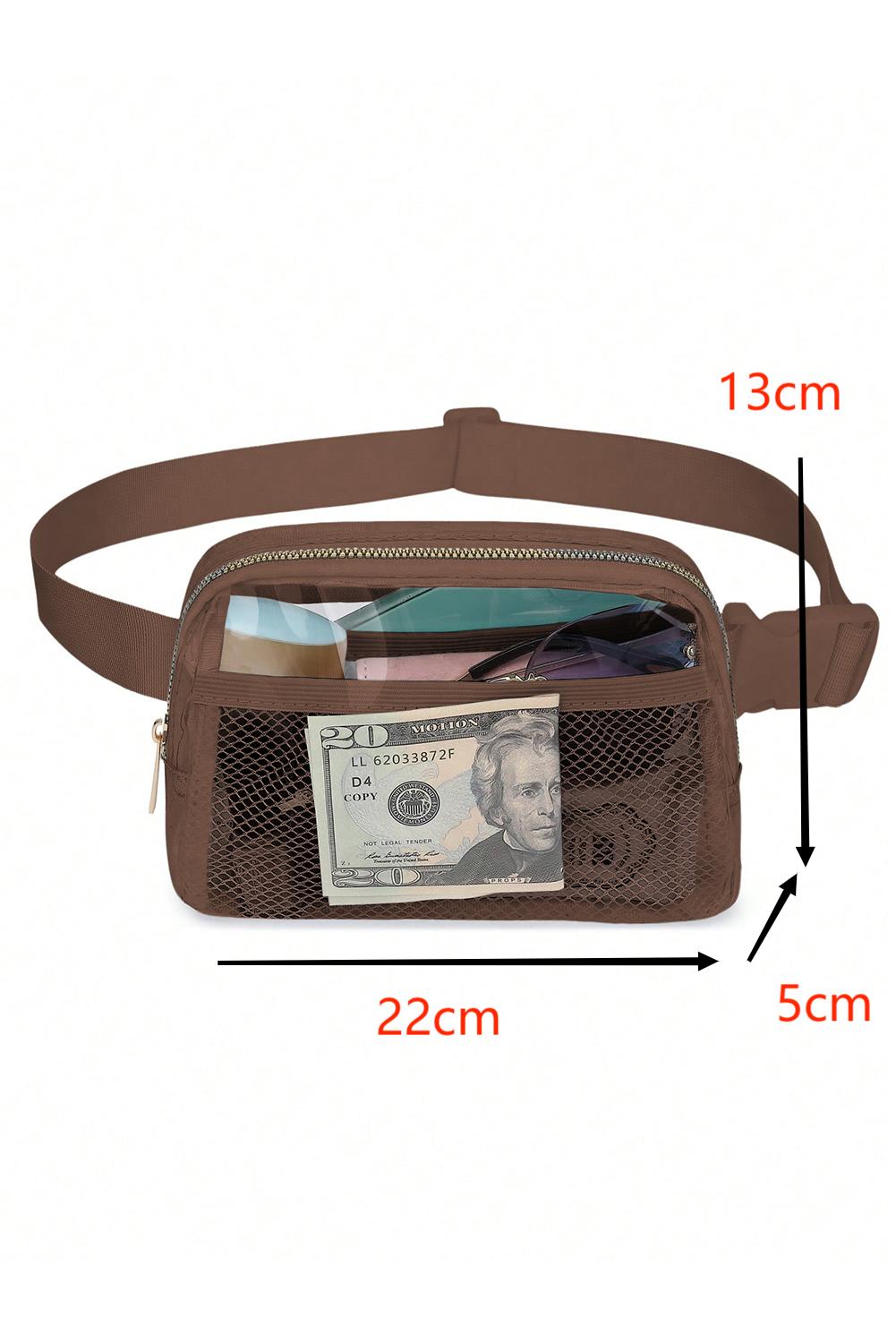 Brown Adjustable Straps Zipper Clear Waist Bag