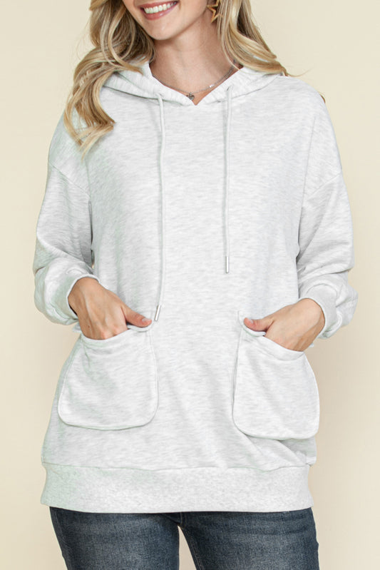 Apricot Double Flap Pocket Drawstring Hoodie