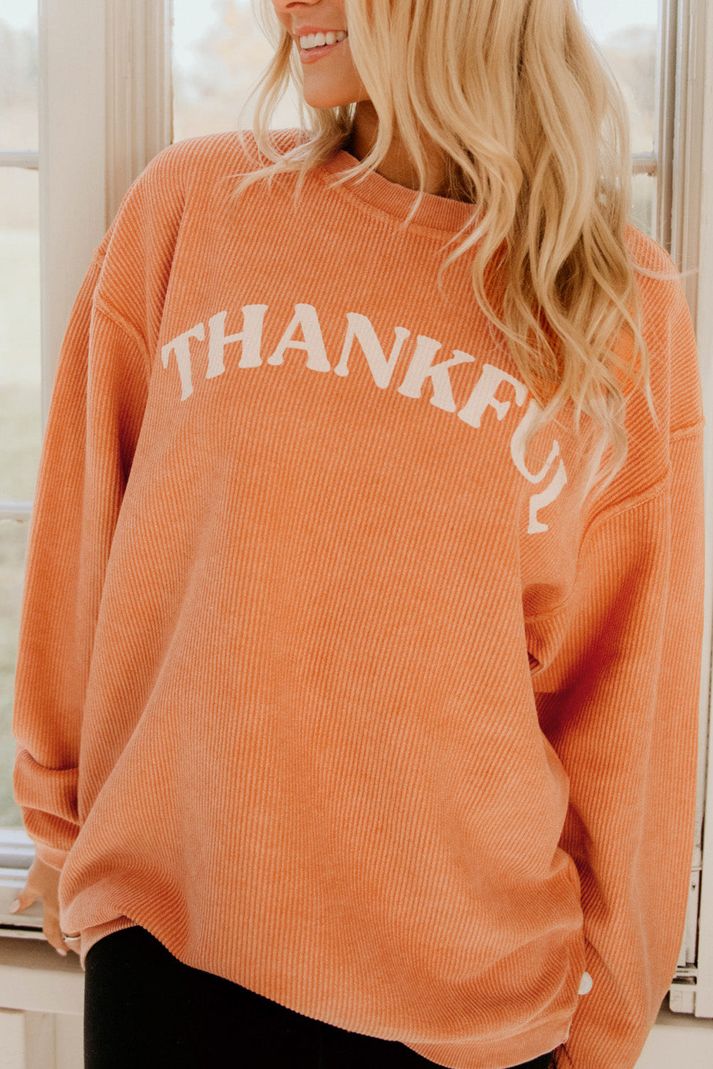 Apricot Drop Shoulder Ribbed Oversized Sweatshirt