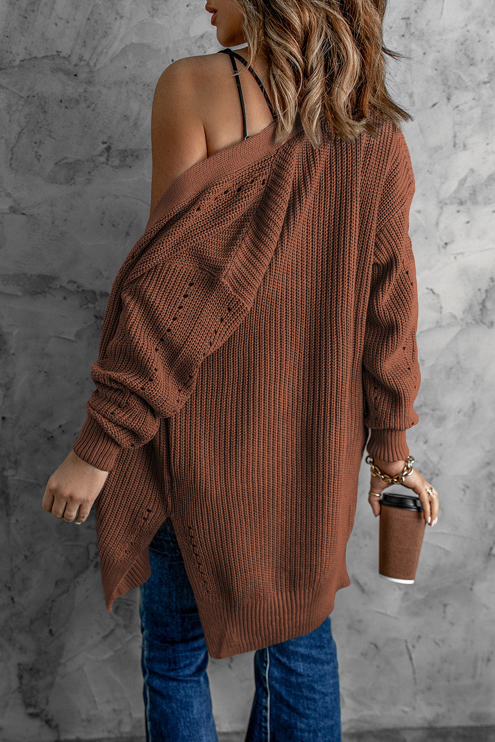 Khaki Fall Long Sleeve Long Cardigan Sweater