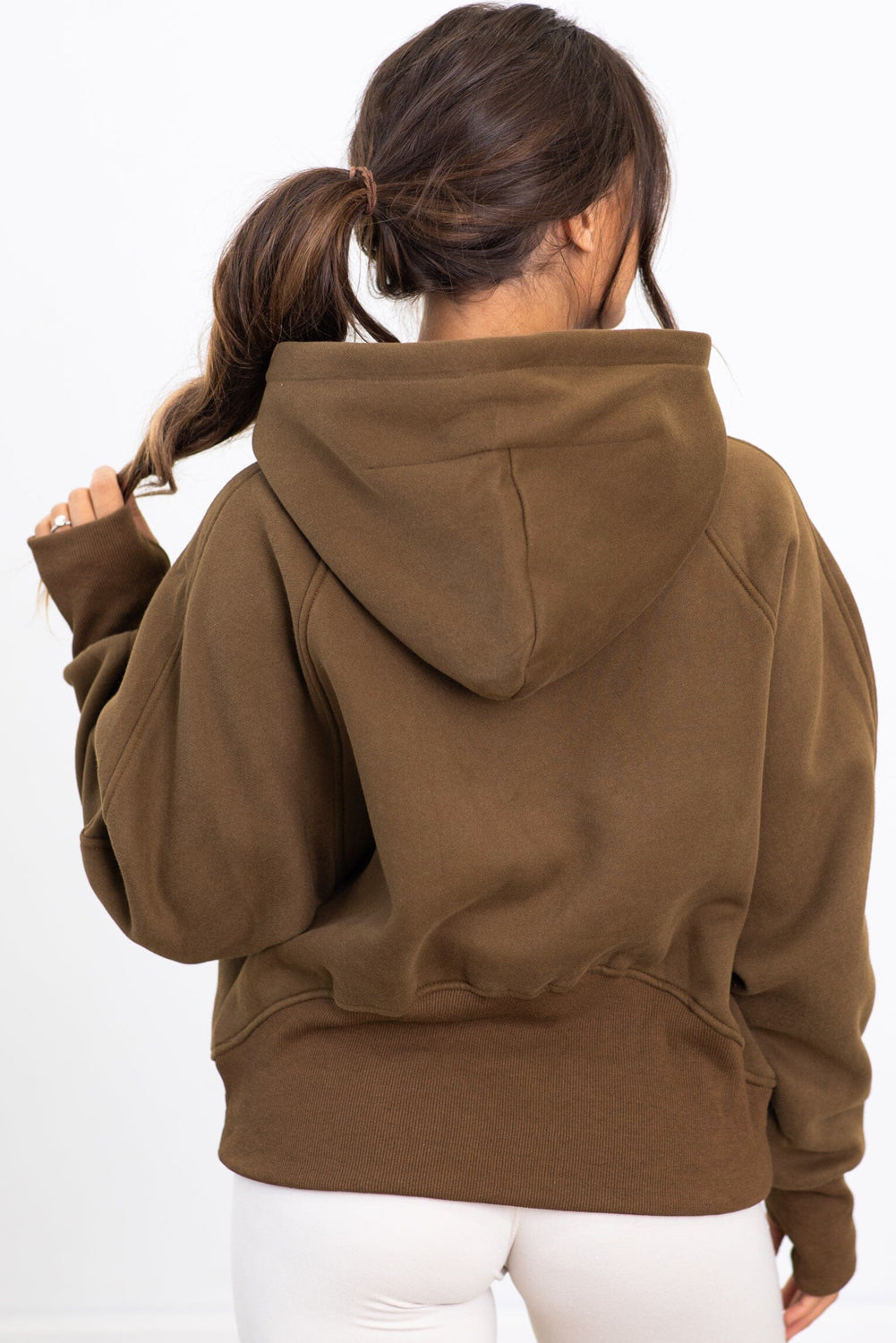 Coffee Kangaroo Pocket Half Zipper Loose Fit Hoodie