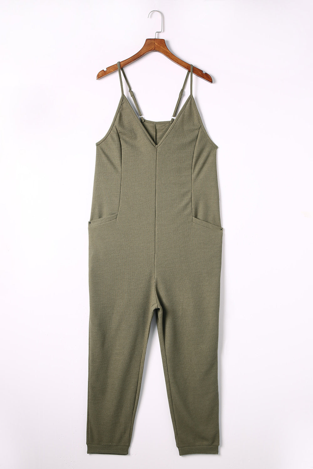 Black Textured Sleeveless V-Neck Pocketed Casual Jumpsuit