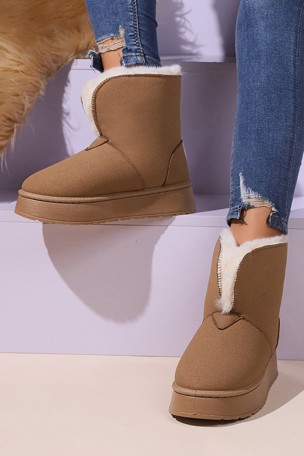 Chestnut Suede Plush Lined Snow Boots