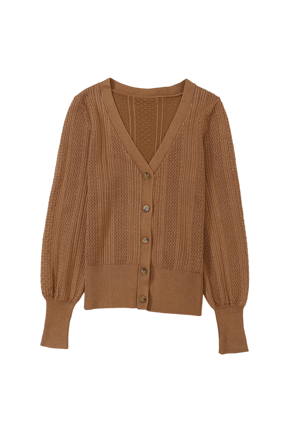 Chestnut V Neck Buttoned Textured Sweater