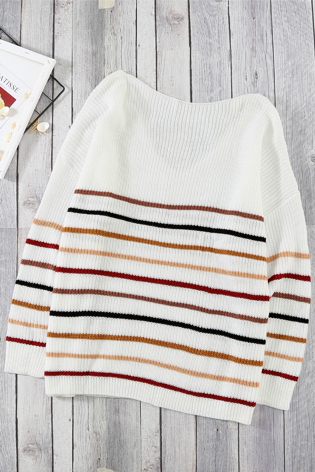 Multicolor Color Block Striped Drop Sleeve Knit Sweater