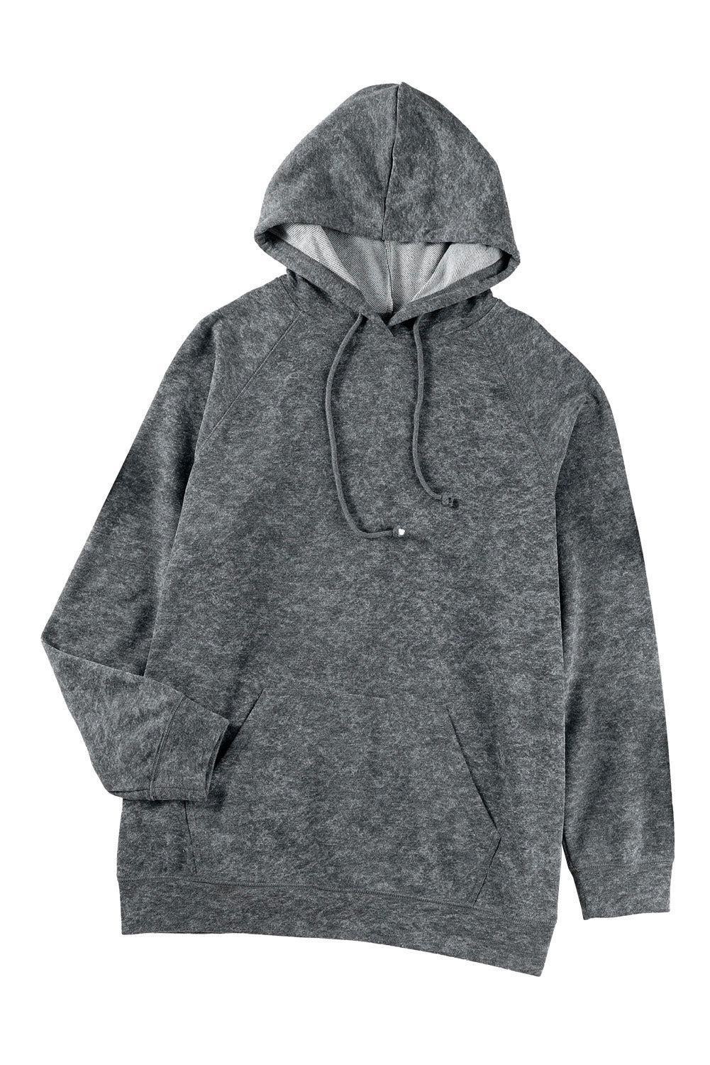 Gray Mineral Washed Kangaroo Pocket Drawstring Hoodie