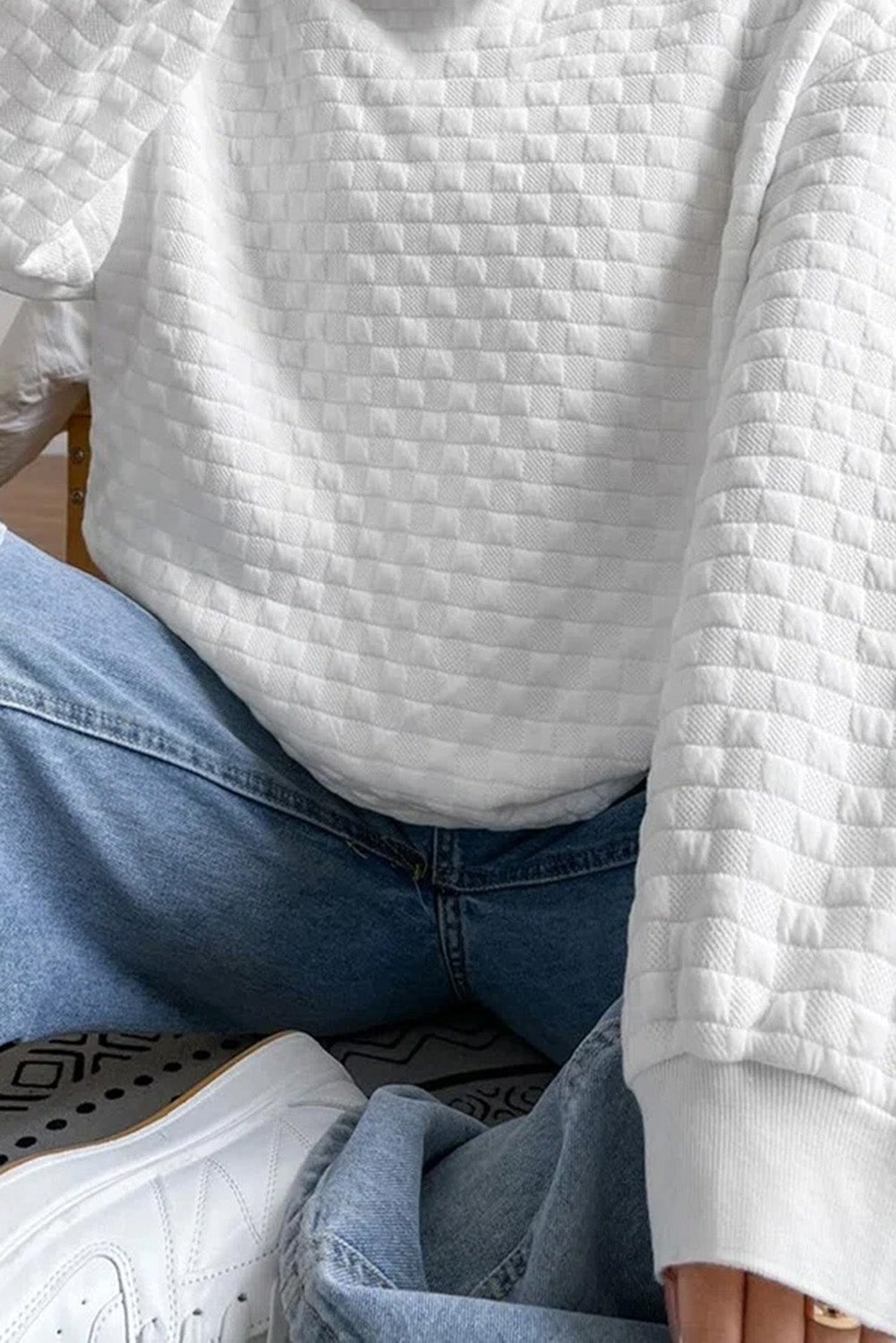 White Casual Drop Sleeve Zip-up Collared Sweatshirt