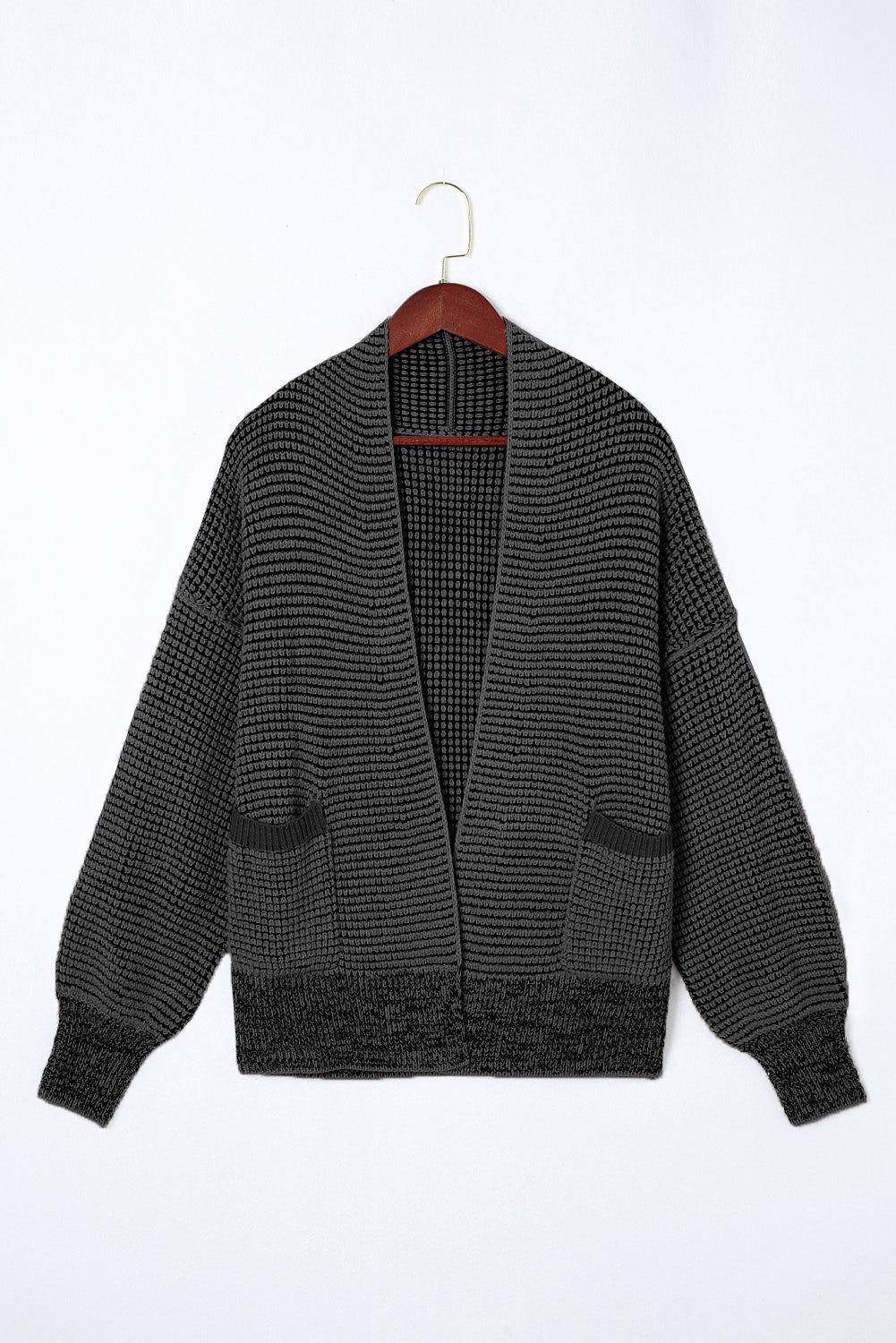 Black Chunky Knit Pockets Drop Sleeve Cardigan