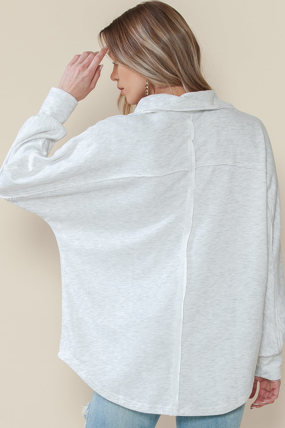 Gray Exposed Seam Patchwork Pockets Oversized Sweatshirt