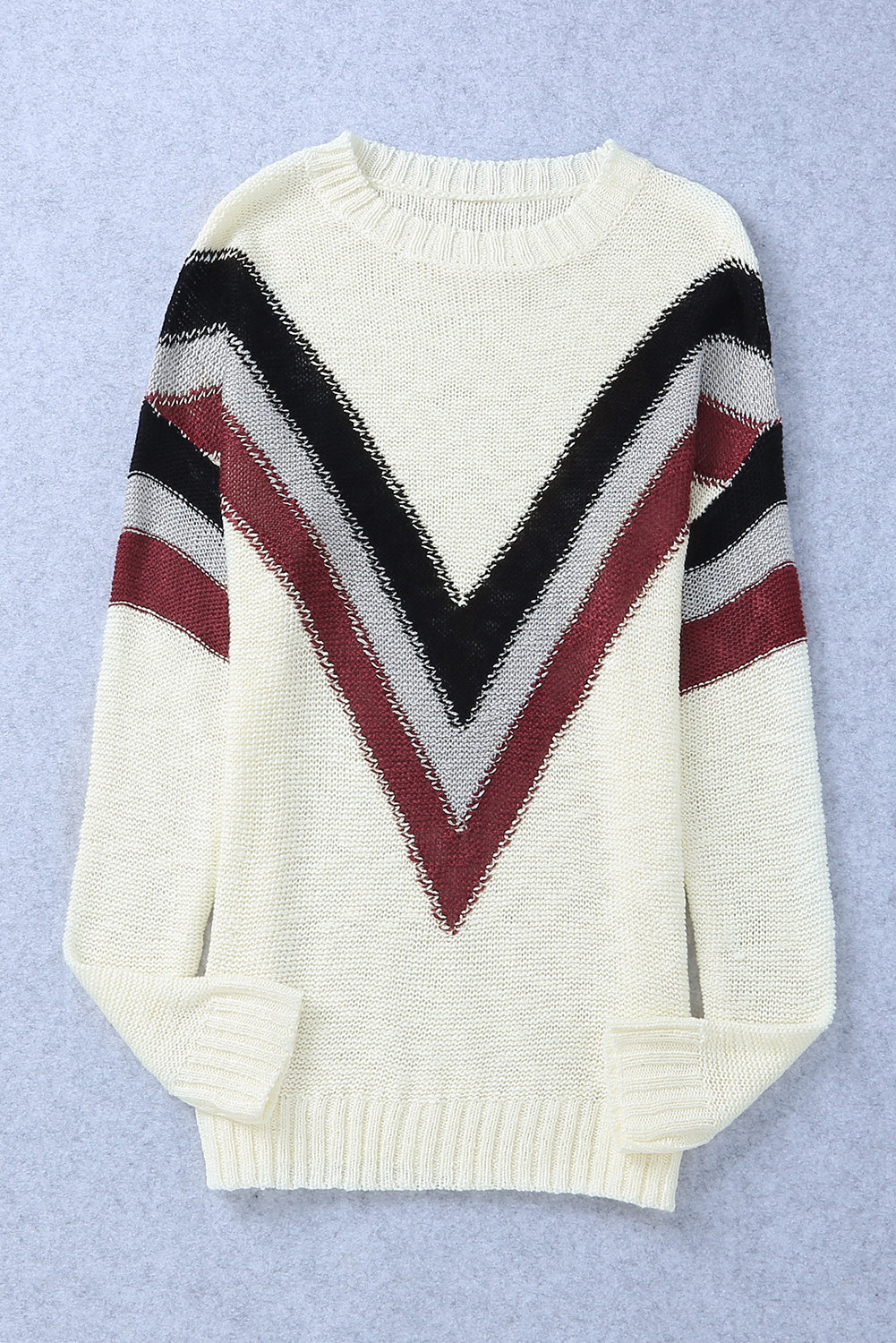 Chevron Striped Drop Shoulder Long Sleeve Pullover Sweater