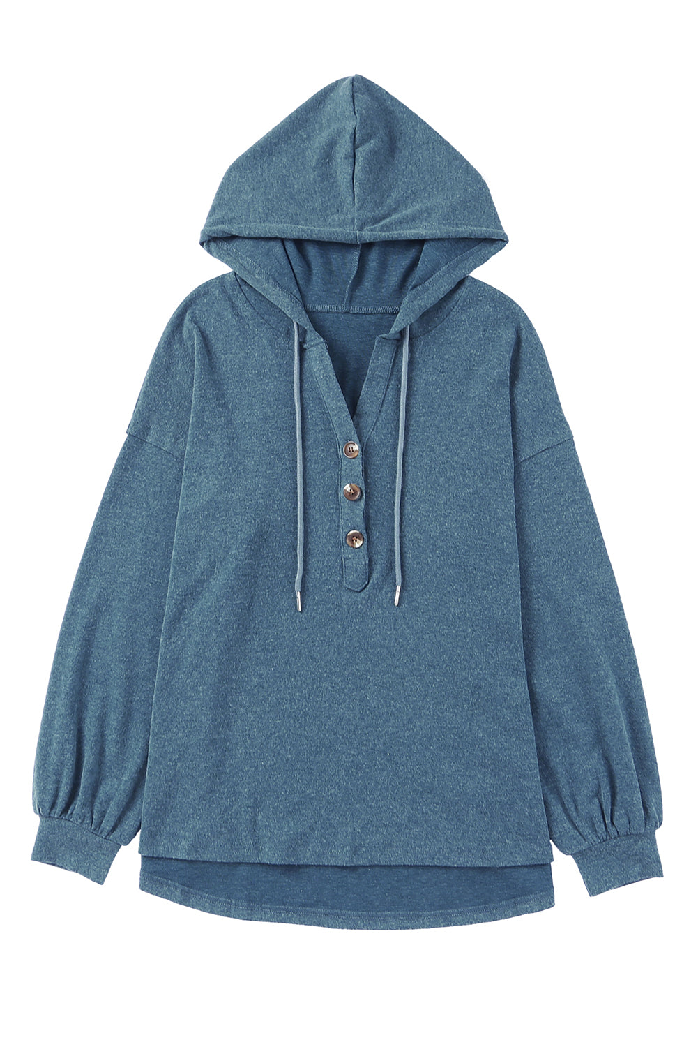 Green Button Front Pullover Hooded Sweatshirt