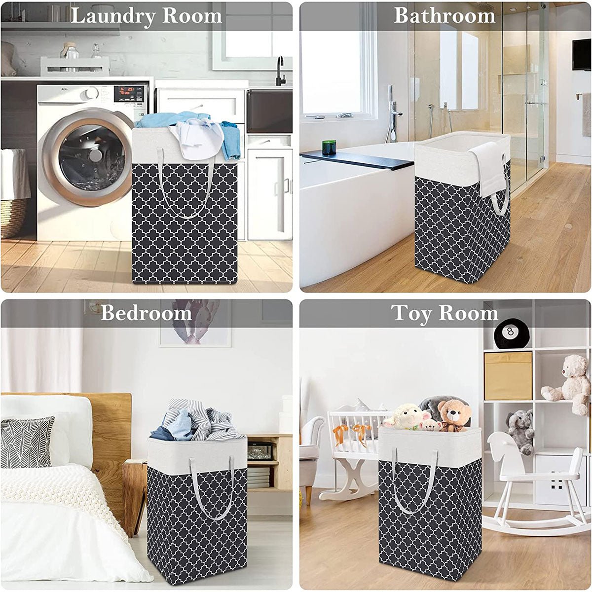 75/82L Large Capacity Laundry Basket Collapsible Laundry Storage Basket Waterproof Cotton Linen Laundry Hamper with Handles - 888kiko