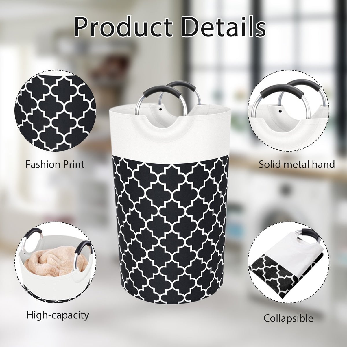 75/82L Large Capacity Laundry Basket Collapsible Laundry Storage Basket Waterproof Cotton Linen Laundry Hamper with Handles - 888kiko