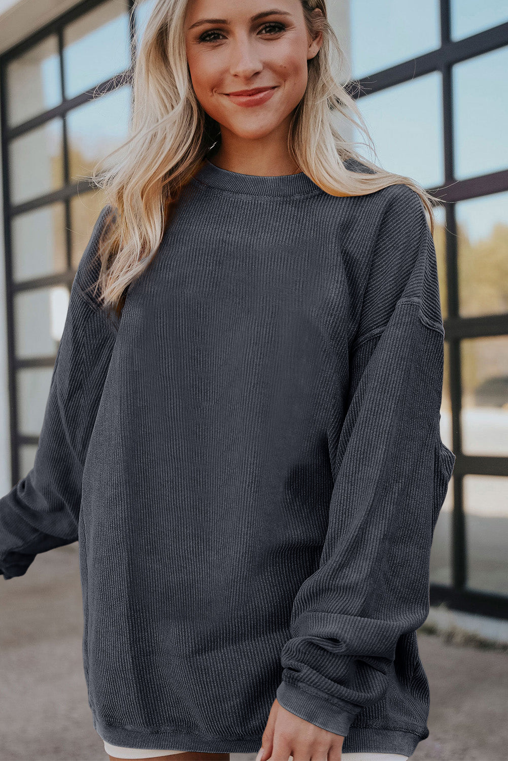 Apricot Drop Shoulder Ribbed Oversized Sweatshirt