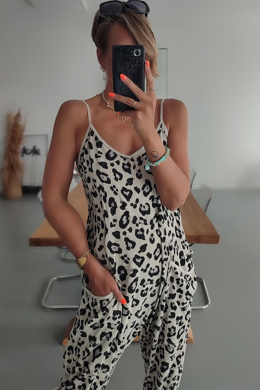 Leopard Casual Strap Sleeveless Jogger Jumpsuit