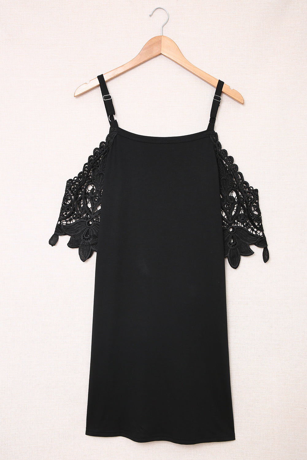 Black Casual Lace Splicing Cold Shoulder Short Dress