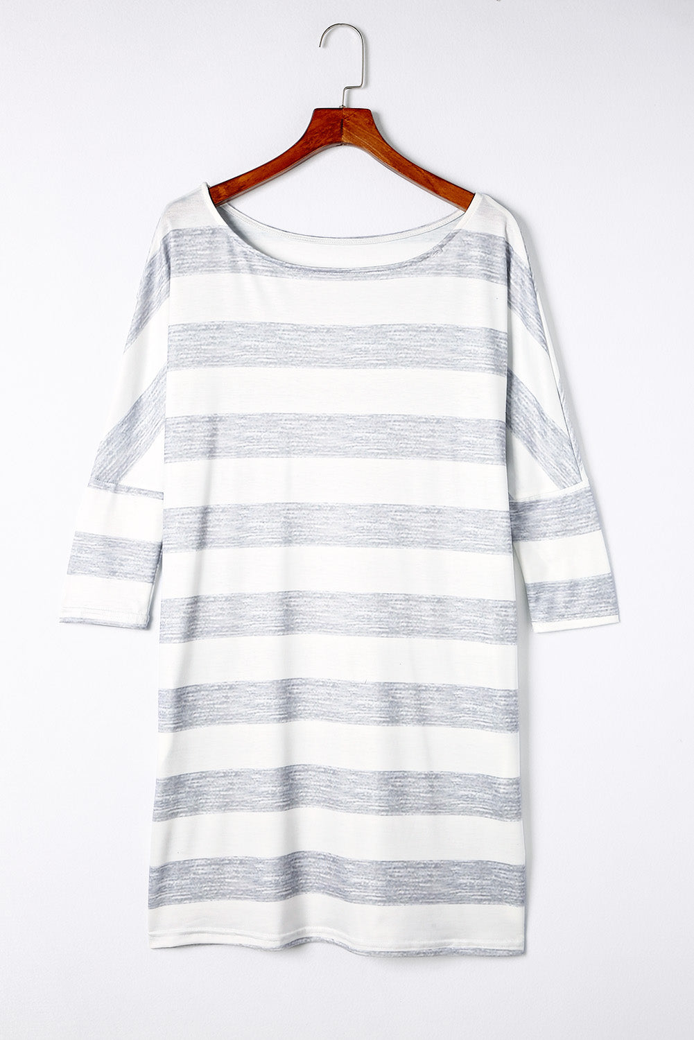 Grey Striped 3/4 Sleeve Casual Pocket Dress for Women