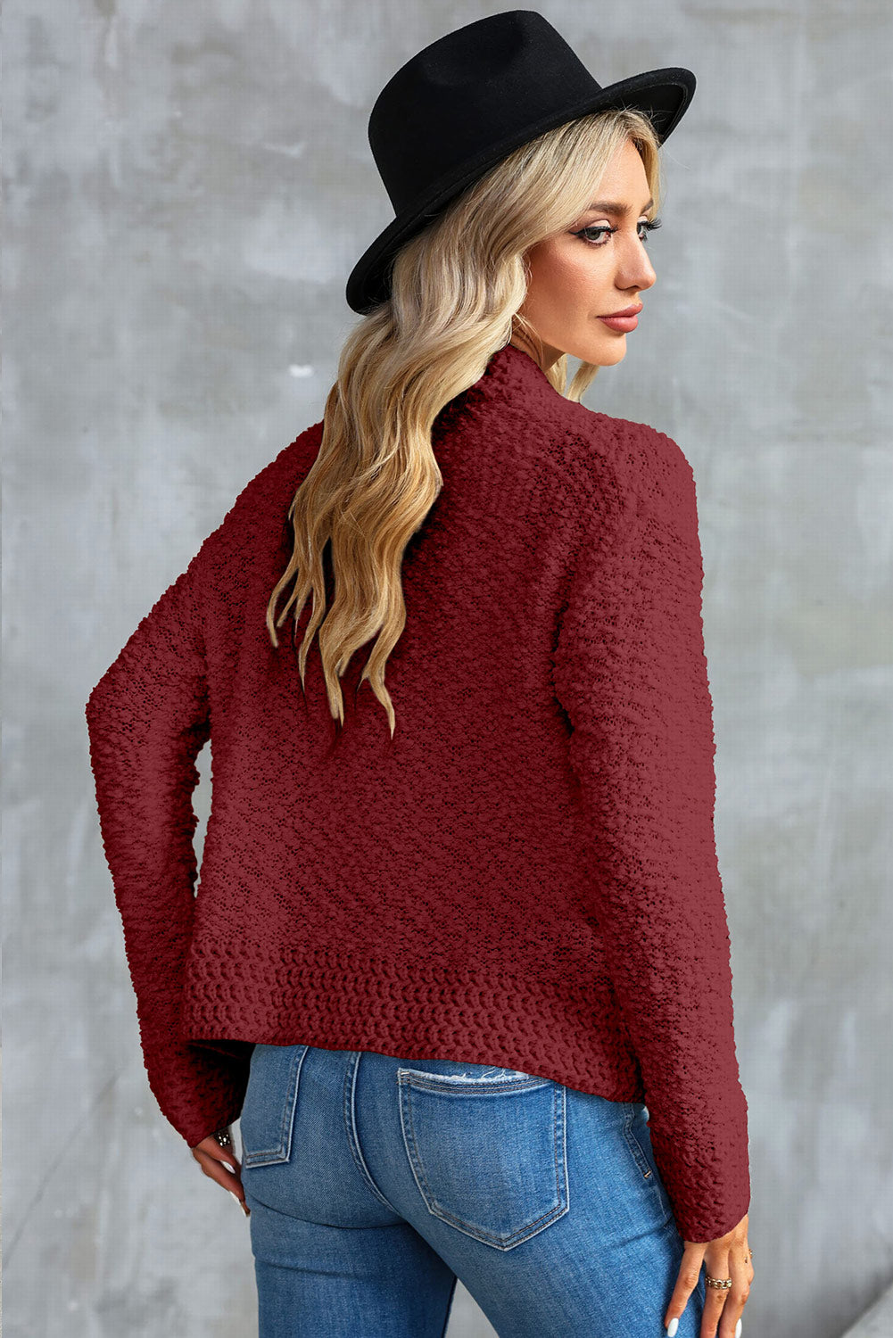 Gray Popcorn Knit Open Front Cardigan