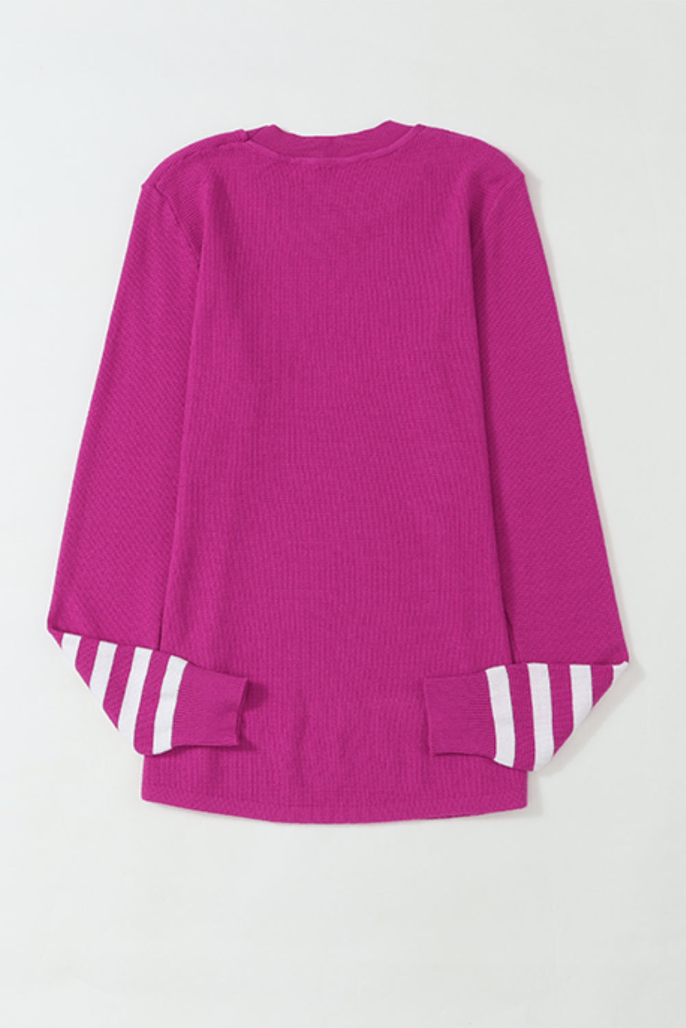 Red Casual Crew Neck Striped Sleeve Knit Sweater