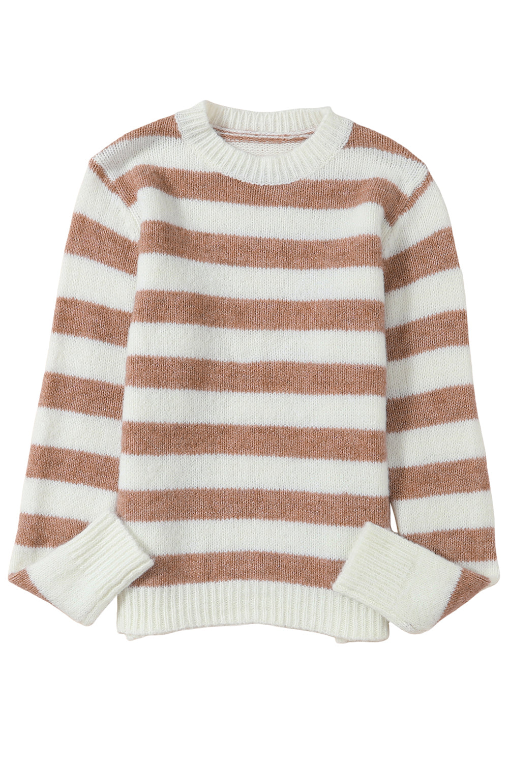 Brown Striped Colorblock Long Sleeve Casual Sweater