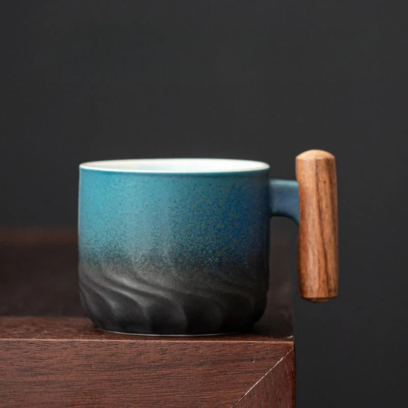 80ML Ceramic Coffee Cup Office Water Cup Filter Tea Mug Wooden Handle Coffee Mug Handmade Tea Coffee Cup Birthday Gift - 888kiko