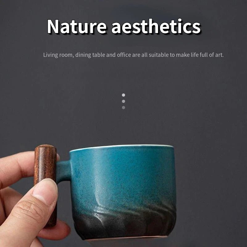 80ML Ceramic Coffee Cup Office Water Cup Filter Tea Mug Wooden Handle Coffee Mug Handmade Tea Coffee Cup Birthday Gift - 888kiko