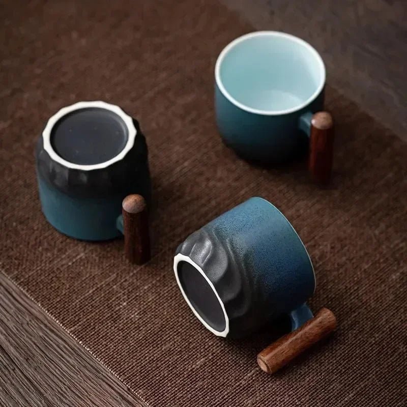 80ML Ceramic Coffee Cup Office Water Cup Filter Tea Mug Wooden Handle Coffee Mug Handmade Tea Coffee Cup Birthday Gift - 888kiko