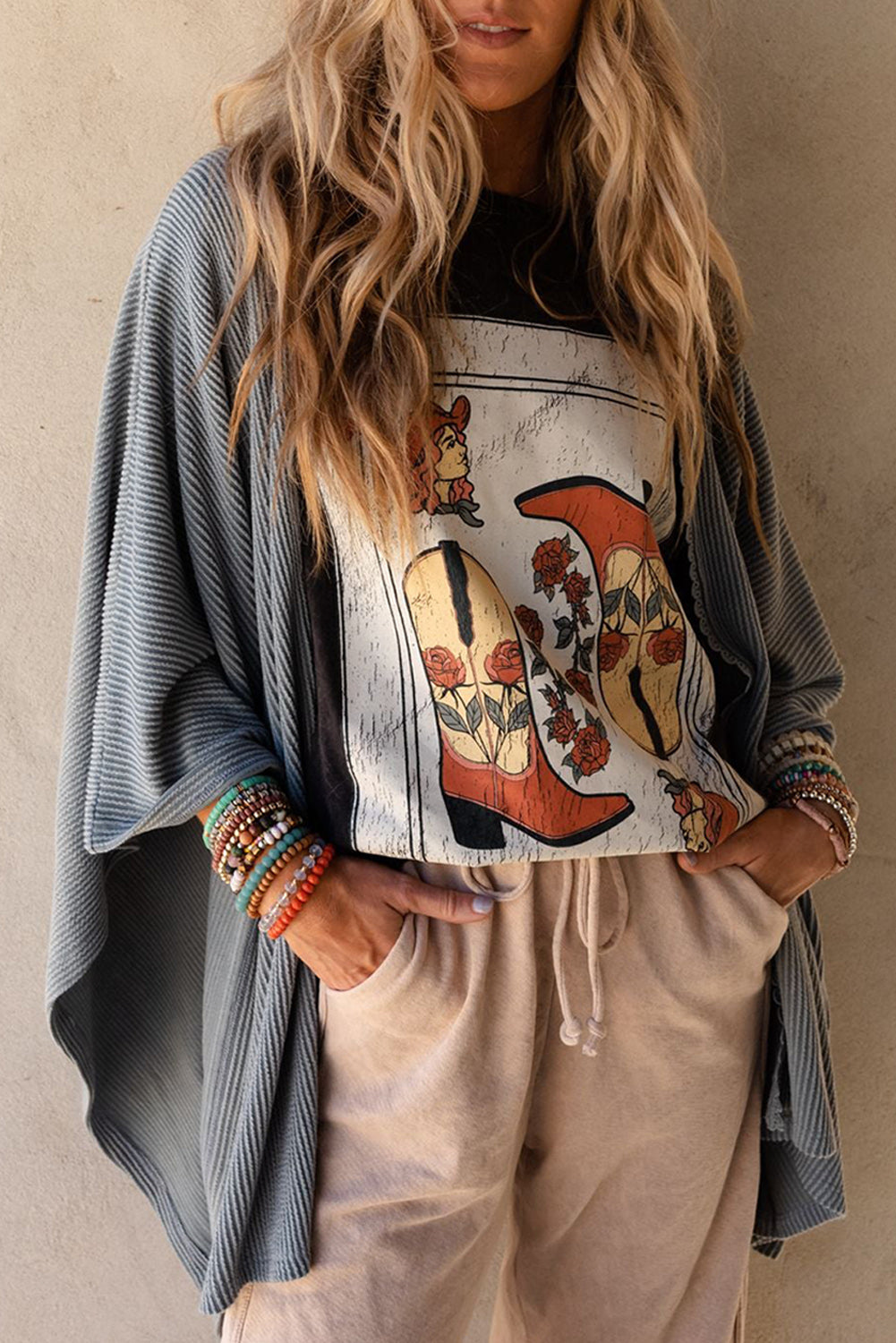 Apricot Textured Lace Trim Open Front Kimono Cardigan