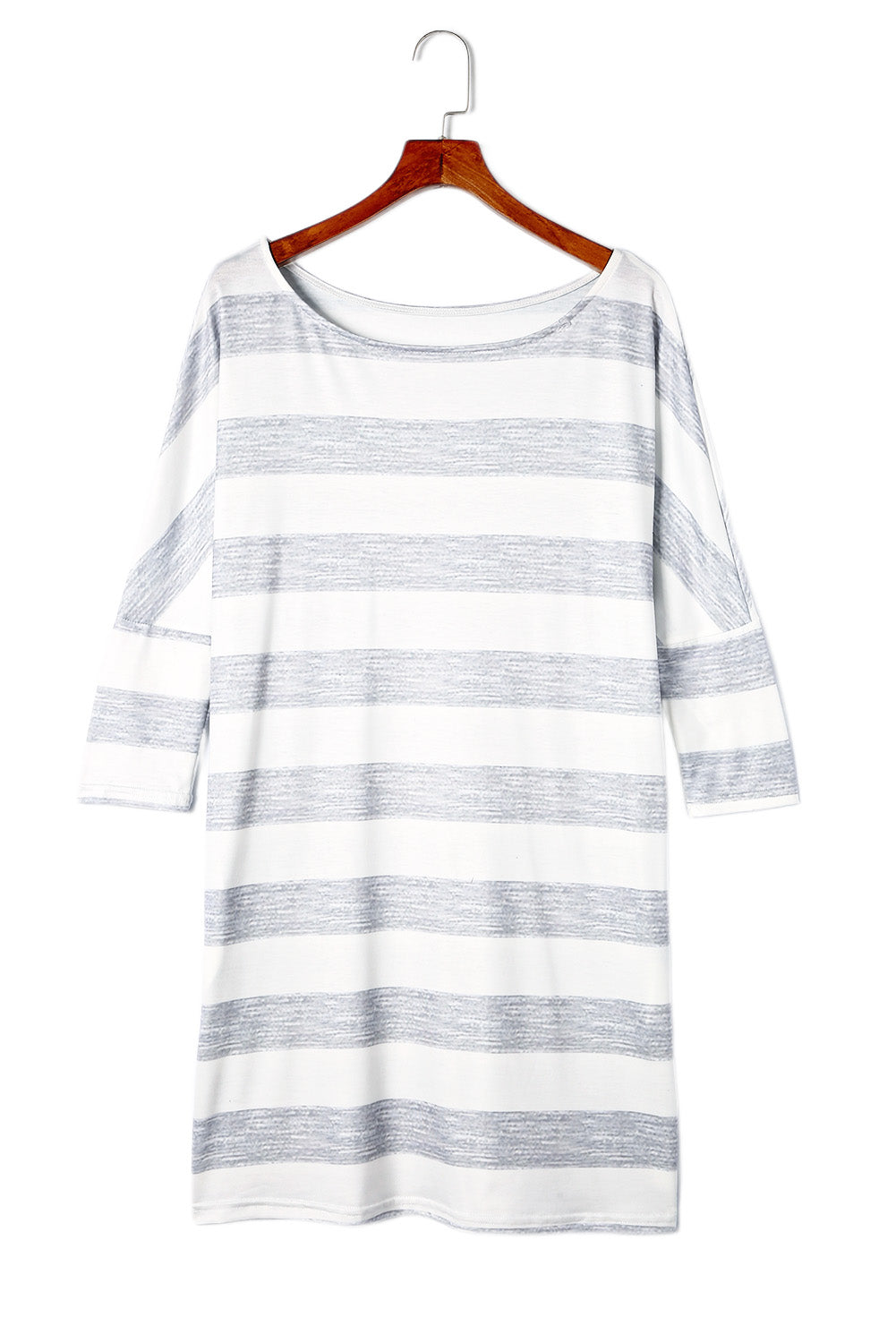 Grey Striped 3/4 Sleeve Casual Pocket Dress for Women