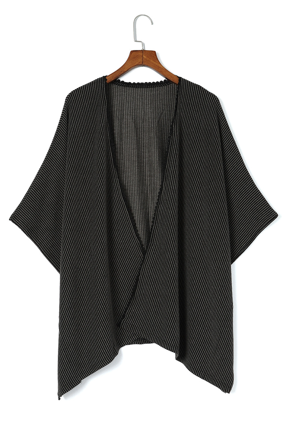 Apricot Textured Lace Trim Open Front Kimono Cardigan