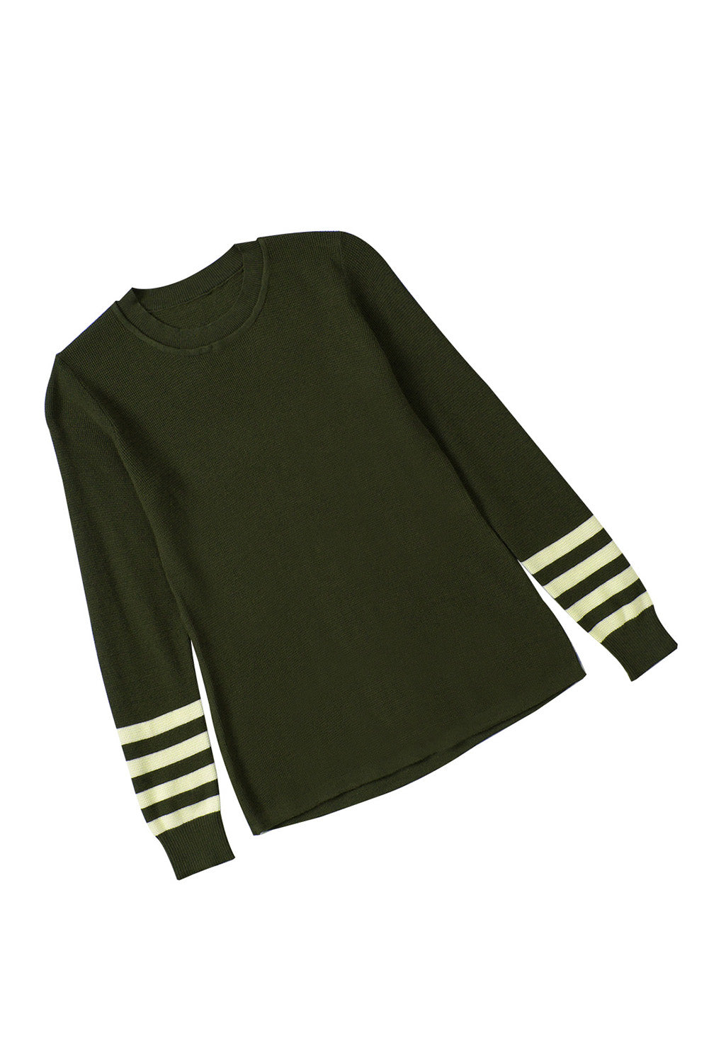 Red Casual Crew Neck Striped Sleeve Knit Sweater