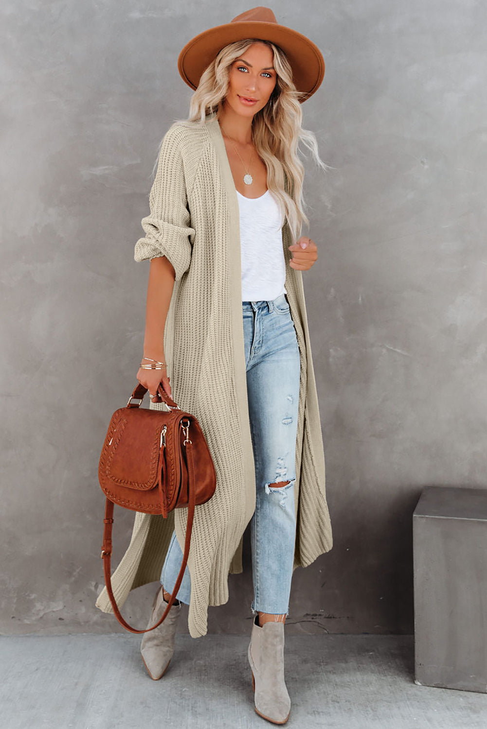 Black Cable Knit Side Slits Open Front Duster Cardigan